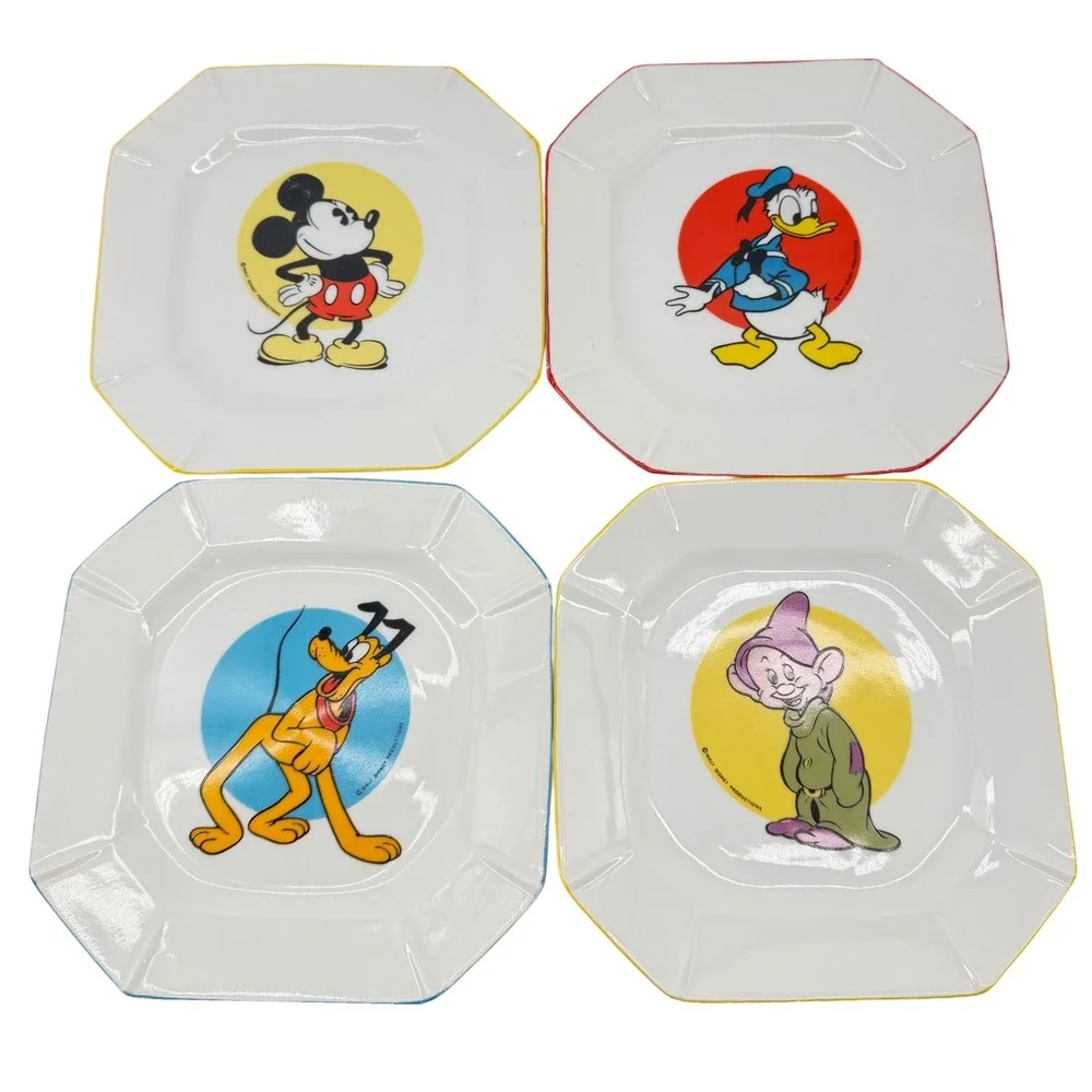 Walt Disney Productions 1970s Plate Mug Set 7pc White‎ Mickey Donald Pluto Dopey